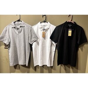 Co36 Polo Shirts (3) V Neck Black White Gray Dress Business Casual Mens Sz Med